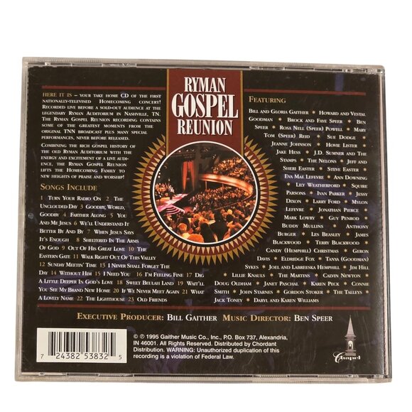 Bill and Gloria Gaither Ryman Gospel Reunion CD Live From Nashville 1995 - Picture 2 of 6
